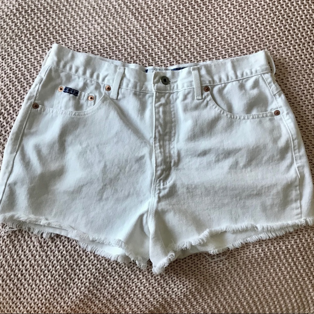 White Denim High-Waisted Shorts